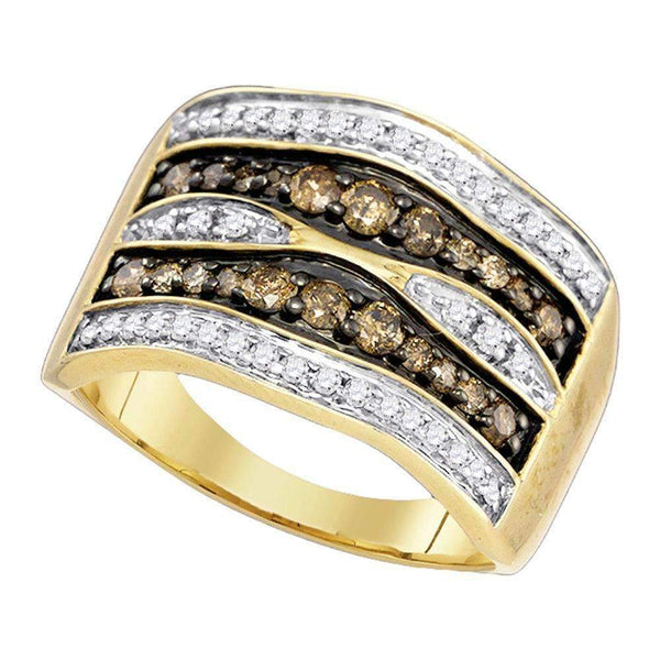 10kt Yellow Gold Women's Round Cognac-brown Color Enhanced Diamond Cocktail Ring 3/4 Cttw - FREE Shipping (US/CAN)-Gold & Diamond Bands-5-JadeMoghul Inc.