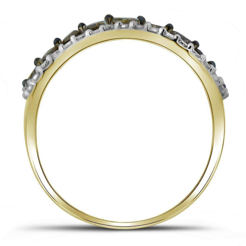 10kt Yellow Gold Women's Round Cognac-brown Color Enhanced Diamond Contoured Band 3-4 Cttw - FREE Shipping (US/CAN)-Gold & Diamond Bands-JadeMoghul Inc.