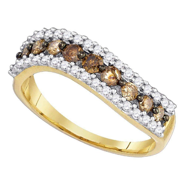 10kt Yellow Gold Women's Round Cognac-brown Color Enhanced Diamond Contoured Band 3-4 Cttw - FREE Shipping (US/CAN)-Gold & Diamond Bands-JadeMoghul Inc.