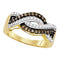 10kt Yellow Gold Women's Round Cognac-brown Color Enhanced Diamond Crossover Band Ring 1/2 Cttw - FREE Shipping (US/CAN)-Gold & Diamond Bands-5-JadeMoghul Inc.