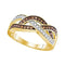 10kt Yellow Gold Women's Round Cognac-brown Color Enhanced Diamond Crossover Band Ring 1/3 Cttw - FREE Shipping (US/CAN)-Gold & Diamond Bands-5.5-JadeMoghul Inc.