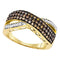 10kt Yellow Gold Women's Round Cognac-brown Color Enhanced Diamond Crossover Band Ring 3/4 Cttw - FREE Shipping (US/CAN)-Gold & Diamond Bands-6-JadeMoghul Inc.