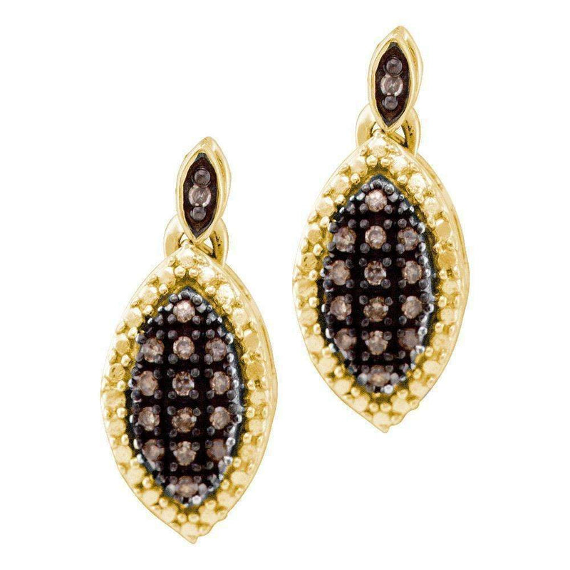 10kt Yellow Gold Women's Round Cognac-brown Color Enhanced Diamond Dangle Earrings 1-3 Cttw - FREE Shipping (USA/CAN)-Gold & Diamond Earrings-JadeMoghul Inc.