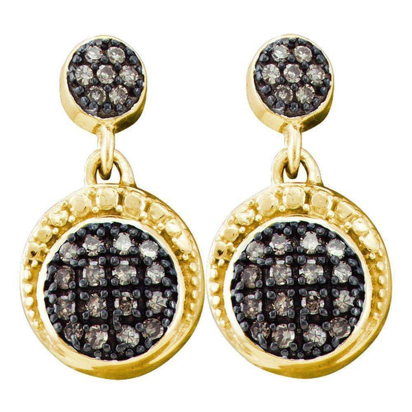 10kt Yellow Gold Womens Round Cognac-brown Color Enhanced Diamond Dangle Screwback Earrings 1-4 Cttw - FREE Shipping (US/CAN)-Gold & Diamond Earrings-JadeMoghul Inc.