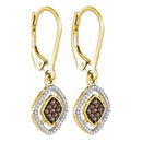 10kt Yellow Gold Women's Round Cognac-brown Color Enhanced Diamond Diagonal Square Dangle Earrings 1-3 Cttw - FREE Shipping (USA/CAN)-Gold & Diamond Earrings-JadeMoghul Inc.