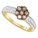 10kt Yellow Gold Women's Round Cognac-brown Color Enhanced Diamond Flower Cluster Ring 7-8 Cttw - FREE Shipping (US/CAN)-Gold & Diamond Cluster Rings-JadeMoghul Inc.