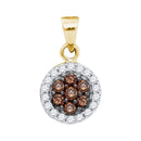 10kt Yellow Gold Women's Round Cognac-brown Color Enhanced Diamond Framed Flower Cluster Pendant 3-8 Cttw - FREE Shipping (US/CAN)-Gold & Diamond Pendants & Necklaces-JadeMoghul Inc.