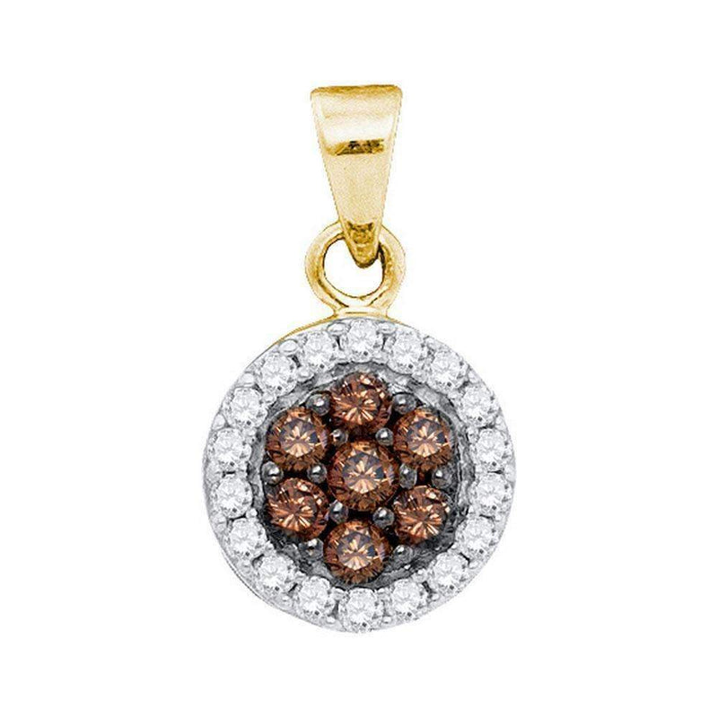 10kt Yellow Gold Women's Round Cognac-brown Color Enhanced Diamond Framed Flower Cluster Pendant 3-8 Cttw - FREE Shipping (US/CAN)-Gold & Diamond Pendants & Necklaces-JadeMoghul Inc.