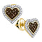 10kt Yellow Gold Women's Round Cognac-brown Color Enhanced Diamond Heart Cluster Earrings 1-4 Cttw - FREE Shipping (USA/CAN)-Gold & Diamond Earrings-JadeMoghul Inc.