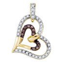 10kt Yellow Gold Women's Round Cognac-brown Color Enhanced Diamond Heart Love Pendant 1-3 Cttw - FREE Shipping (US/CAN)-Gold & Diamond Pendants & Necklaces-JadeMoghul Inc.