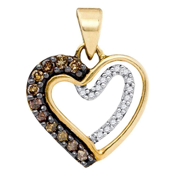 10kt Yellow Gold Women's Round Cognac-brown Color Enhanced Diamond Heart Love Pendant 1-5 Cttw - FREE Shipping (US/CAN)-Gold & Diamond Pendants & Necklaces-JadeMoghul Inc.