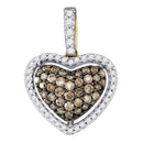 10kt Yellow Gold Women's Round Cognac-brown Color Enhanced Diamond Heart Love Pendant 3-8 Cttw - FREE Shipping (US/CAN)-Gold & Diamond Pendants & Necklaces-JadeMoghul Inc.