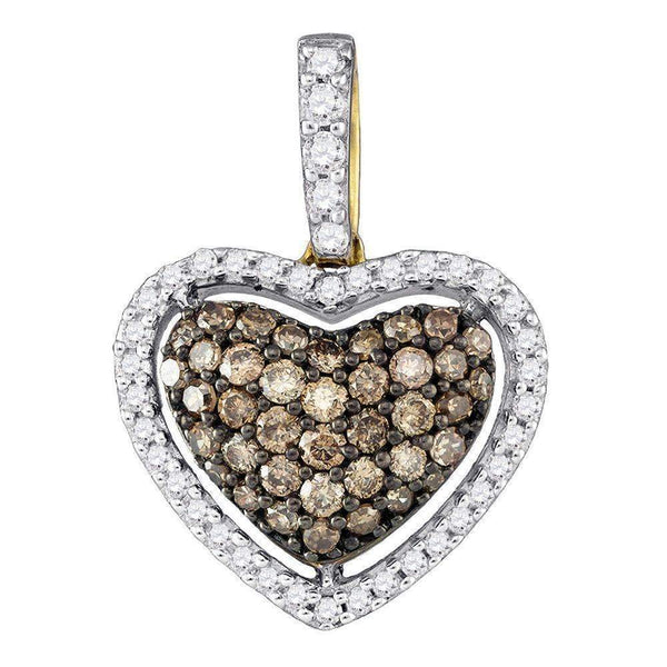 10kt Yellow Gold Women's Round Cognac-brown Color Enhanced Diamond Heart Love Pendant 3-8 Cttw - FREE Shipping (US/CAN)-Gold & Diamond Pendants & Necklaces-JadeMoghul Inc.