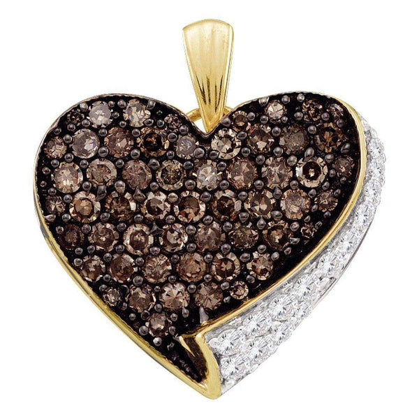 10kt Yellow Gold Women's Round Cognac-brown Color Enhanced Diamond Heart Love Pendant 7-8 Cttw - FREE Shipping (US/CAN)-Gold & Diamond Pendants & Necklaces-JadeMoghul Inc.