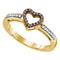 10kt Yellow Gold Women's Round Cognac-brown Color Enhanced Diamond Heart Love Ring 1/10 Cttw - FREE Shipping (US/CAN)-Gold & Diamond Heart Rings-5-JadeMoghul Inc.