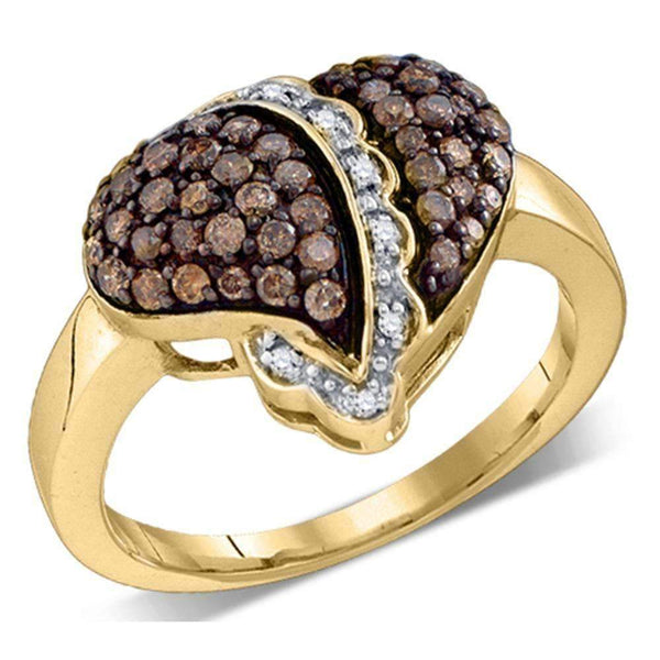 10kt Yellow Gold Women's Round Cognac-brown Color Enhanced Diamond Heart Love Ring 5/8 Cttw - FREE Shipping (US/CAN)-Gold & Diamond Heart Rings-5-JadeMoghul Inc.