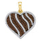 10kt Yellow Gold Women's Round Cognac-brown Color Enhanced Diamond Heart Stripe Pendant 1-1-2 Cttw - FREE Shipping (US/CAN)-Gold & Diamond Pendants & Necklaces-JadeMoghul Inc.