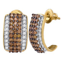 10kt Yellow Gold Women's Round Cognac-brown Color Enhanced Diamond Hoop Earrings 1-7-8 Cttw - FREE Shipping (USA/CAN)-Gold & Diamond Earrings-JadeMoghul Inc.