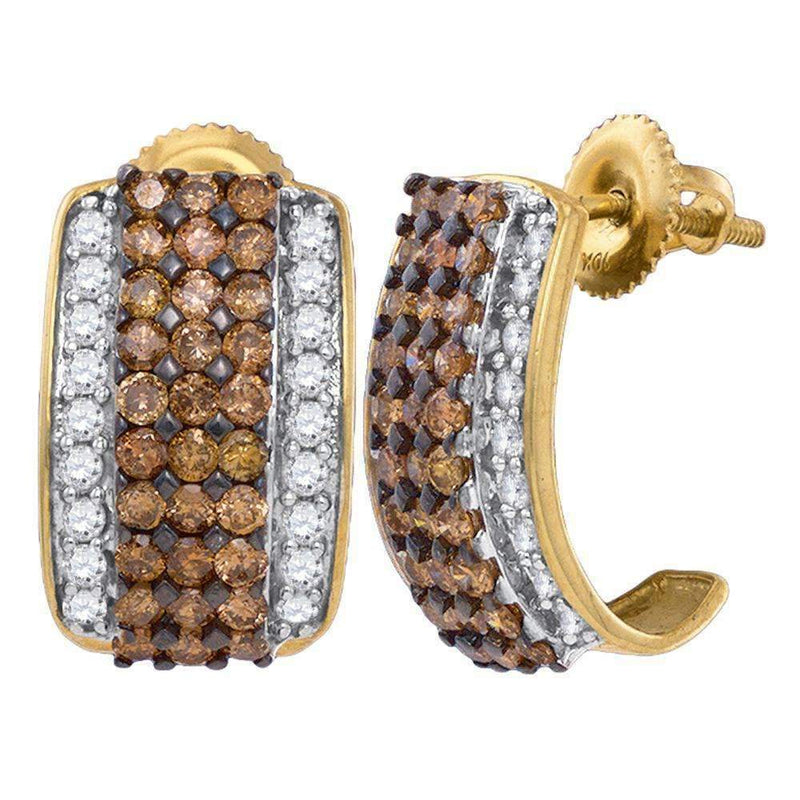 10kt Yellow Gold Women's Round Cognac-brown Color Enhanced Diamond Hoop Earrings 1-7-8 Cttw - FREE Shipping (USA/CAN)-Gold & Diamond Earrings-JadeMoghul Inc.