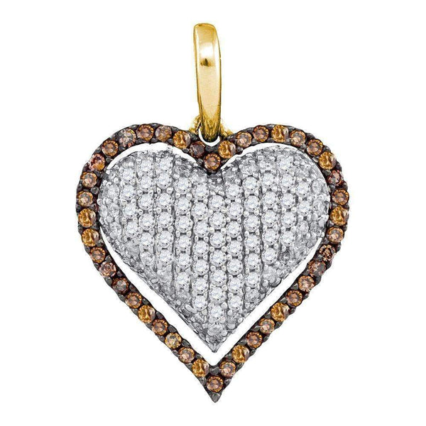 10kt Yellow Gold Women's Round Cognac-brown Color Enhanced Diamond Outline Heart Cluster Pendant 7-8 Cttw - FREE Shipping (US/CAN)-Gold & Diamond Pendants & Necklaces-JadeMoghul Inc.