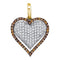 10kt Yellow Gold Women's Round Cognac-brown Color Enhanced Diamond Outline Heart Cluster Pendant 7-8 Cttw - FREE Shipping (US/CAN)-Gold & Diamond Pendants & Necklaces-JadeMoghul Inc.