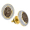 10kt Yellow Gold Women's Round Cognac-brown Color Enhanced Diamond Oval Cluster Earrings 1-2 Cttw - FREE Shipping (USA/CAN)-Gold & Diamond Earrings-JadeMoghul Inc.