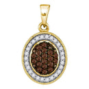 10kt Yellow Gold Women's Round Cognac-brown Color Enhanced Diamond Oval Frame Cluster Pendant 1-3 Cttw - FREE Shipping (US/CAN)-Gold & Diamond Pendants & Necklaces-JadeMoghul Inc.