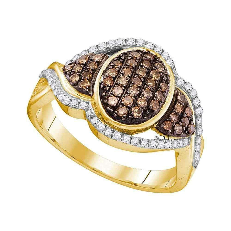 10kt Yellow Gold Women's Round Cognac-brown Color Enhanced Diamond Oval Frame Cluster Ring 1/2 Cttw - FREE Shipping (US/CAN)-Rings And Bands-5-JadeMoghul Inc.