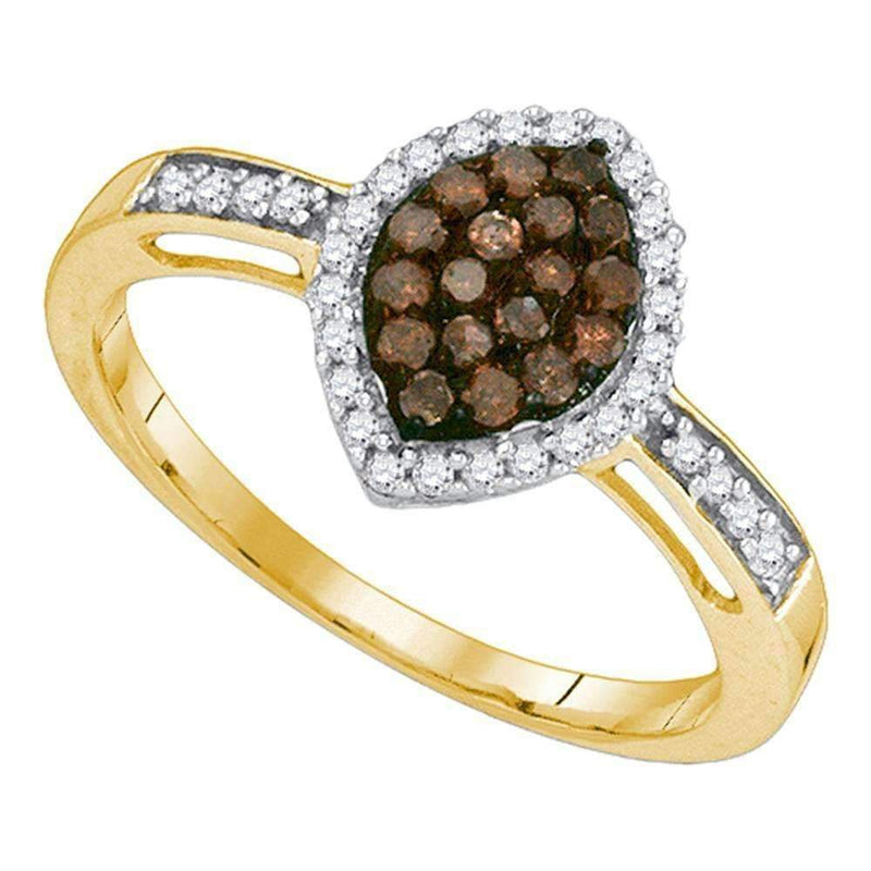 10kt Yellow Gold Women's Round Cognac-brown Color Enhanced Diamond Oval Frame Cluster Ring 1/3 Cttw - FREE Shipping (US/CAN)-Rings And Bands-5-JadeMoghul Inc.