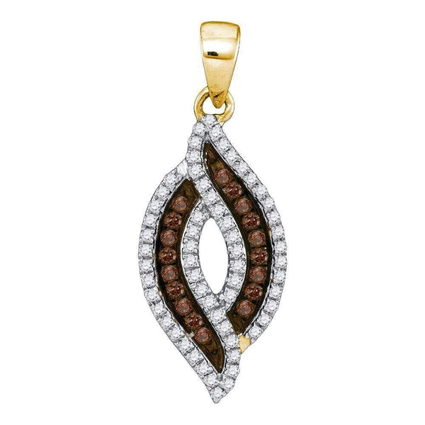 10kt Yellow Gold Women's Round Cognac-brown Color Enhanced Diamond Oval Frame Pendant 1-3 Cttw - FREE Shipping (US/CAN)-Gold & Diamond Pendants & Necklaces-JadeMoghul Inc.