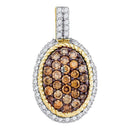 10kt Yellow Gold Women's Round Cognac-brown Color Enhanced Diamond Oval Rope Frame Cluster Pendant 1.00 Cttw - FREE Shipping (US/CAN)-Gold & Diamond Pendants & Necklaces-JadeMoghul Inc.
