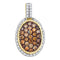 10kt Yellow Gold Women's Round Cognac-brown Color Enhanced Diamond Oval Rope Frame Cluster Pendant 1.00 Cttw - FREE Shipping (US/CAN)-Gold & Diamond Pendants & Necklaces-JadeMoghul Inc.