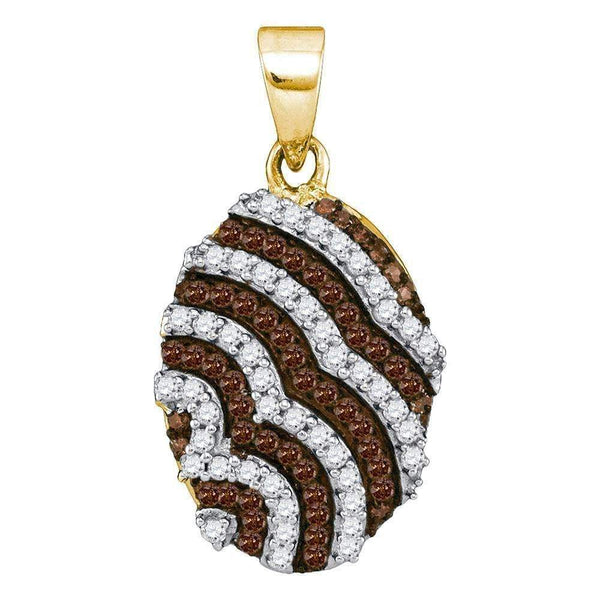 10kt Yellow Gold Women's Round Cognac-brown Color Enhanced Diamond Oval Stripe Pendant 1-3 Cttw - FREE Shipping (US/CAN)-Gold & Diamond Pendants & Necklaces-JadeMoghul Inc.