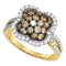 10kt Yellow Gold Women's Round Cognac-brown Color Enhanced Diamond Quatrefoil Cluster Ring 1-1-2 Cttw - FREE Shipping (US/CAN)-Gold & Diamond Cluster Rings-JadeMoghul Inc.