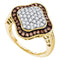 10kt Yellow Gold Women's Round Cognac-brown Color Enhanced Diamond Quatrefoil Cluster Ring 1.00 Cttw - FREE Shipping (US/CAN)-Gold & Diamond Fashion Rings-5-JadeMoghul Inc.