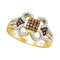10kt Yellow Gold Women's Round Cognac-brown Color Enhanced Diamond Quatrefoil Square Cluster Ring 3/8 Cttw - FREE Shipping (US/CAN)-Gold & Diamond Cluster Rings-6-JadeMoghul Inc.