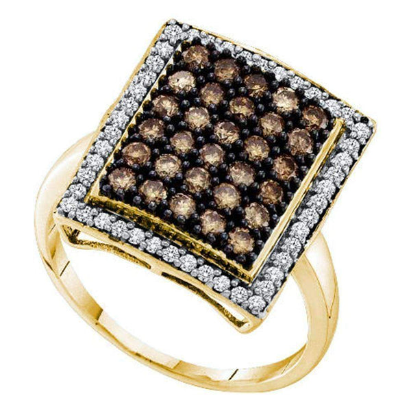 10kt Yellow Gold Women's Round Cognac-brown Color Enhanced Diamond Rectangle Cluster Ring 1.00 Cttw - FREE Shipping (US/CAN)-Gold & Diamond Cluster Rings-5-JadeMoghul Inc.