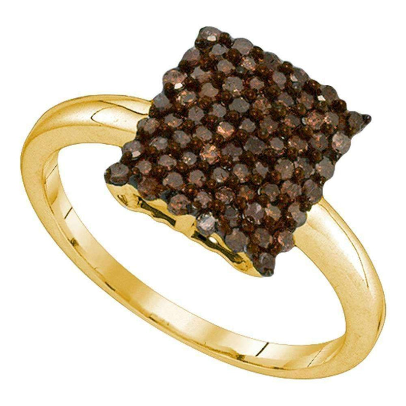 10kt Yellow Gold Women's Round Cognac-brown Color Enhanced Diamond Rectangle Cluster Ring 1/2 Cttw - FREE Shipping (US/CAN)-Rings And Bands-5-JadeMoghul Inc.