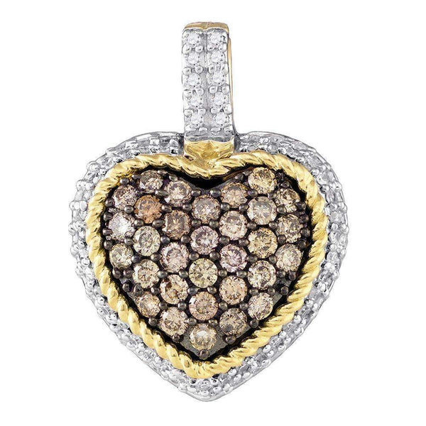 10kt Yellow Gold Women's Round Cognac-brown Color Enhanced Diamond Rope Heart Pendant 5-8 Cttw - FREE Shipping (US/CAN)-Pendants And Necklaces-JadeMoghul Inc.