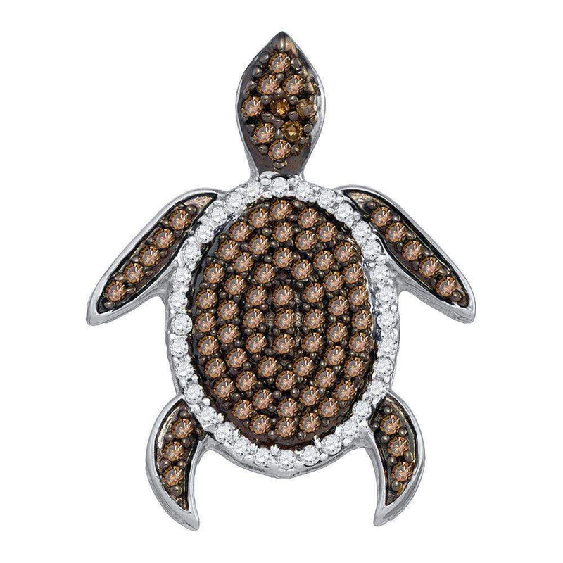 10kt Yellow Gold Women's Round Cognac-brown Color Enhanced Diamond Sea Turtle Tortoise Pendant 1-3 Cttw - FREE Shipping (US/CAN)-Gold & Diamond Pendants & Necklaces-JadeMoghul Inc.