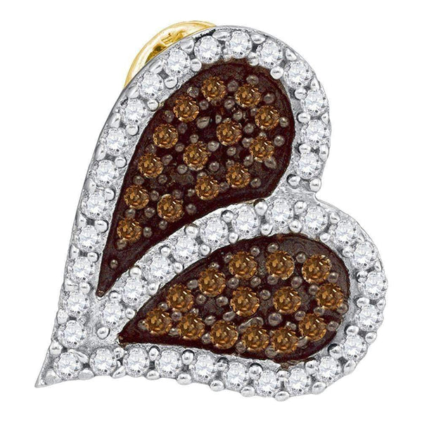 10kt Yellow Gold Women's Round Cognac-brown Color Enhanced Diamond Sideways Heart Love Pendant 1-3 Cttw - FREE Shipping (US/CAN)-Gold & Diamond Pendants & Necklaces-JadeMoghul Inc.