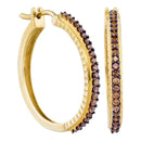10kt Yellow Gold Women's Round Cognac-brown Color Enhanced Diamond Single Row Hoop Earrings 1-2 Cttw - FREE Shipping (USA/CAN)-Gold & Diamond Earrings-JadeMoghul Inc.