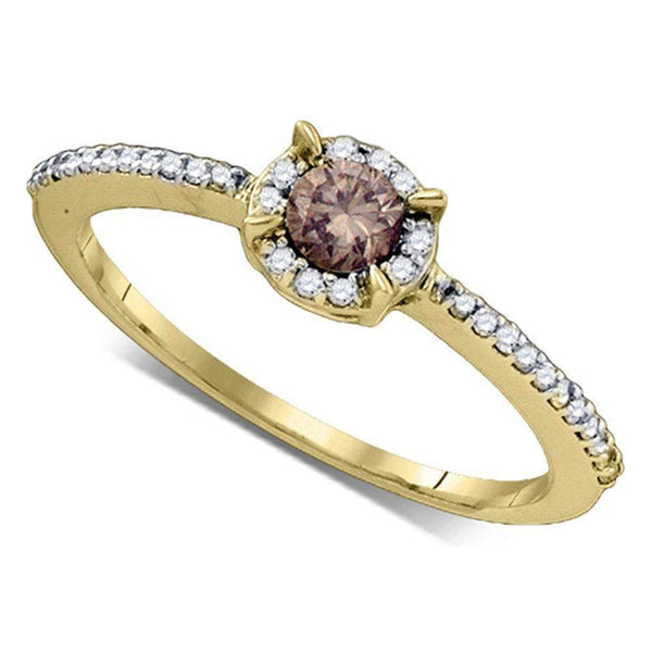 10kt Yellow Gold Women's Round Cognac-brown Color Enhanced Diamond Solitaire Bridal Wedding Engagement Ring 1/3 Cttw - FREE Shipping (US/CAN)-Gold & Diamond Engagement & Anniversary Rings-5-JadeMoghul Inc.