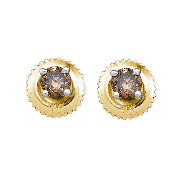10kt Yellow Gold Women's Round Cognac-brown Color Enhanced Diamond Solitaire Screwback Earrings 1.00 Cttw - FREE Shipping (USA/CAN)-Gold & Diamond Earrings-JadeMoghul Inc.