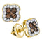 10kt Yellow Gold Women's Round Cognac-brown Color Enhanced Diamond Square Cluster Earrings 1-2 Cttw - FREE Shipping (USA/CAN)-Gold & Diamond Earrings-JadeMoghul Inc.