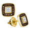 10kt Yellow Gold Women's Round Cognac-brown Color Enhanced Diamond Square Cluster Earrings 1-3 Cttw - FREE Shipping (USA/CAN)-Gold & Diamond Earrings-JadeMoghul Inc.