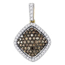 10kt Yellow Gold Women's Round Cognac-brown Color Enhanced Diamond Square Cluster Pendant 1-2 Cttw - FREE Shipping (US/CAN)-Gold & Diamond Pendants & Necklaces-JadeMoghul Inc.