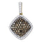 10kt Yellow Gold Women's Round Cognac-brown Color Enhanced Diamond Square Cluster Pendant 1-2 Cttw - FREE Shipping (US/CAN)-Gold & Diamond Pendants & Necklaces-JadeMoghul Inc.