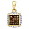 10kt Yellow Gold Women's Round Cognac-brown Color Enhanced Diamond Square Cluster Pendant 1-4 Cttw - FREE Shipping (US/CAN)-Gold & Diamond Pendants & Necklaces-JadeMoghul Inc.