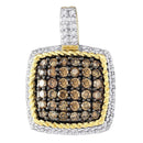 10kt Yellow Gold Women's Round Cognac-brown Color Enhanced Diamond Square Cluster Pendant 3-4 Cttw - FREE Shipping (US/CAN)-Gold & Diamond Pendants & Necklaces-JadeMoghul Inc.